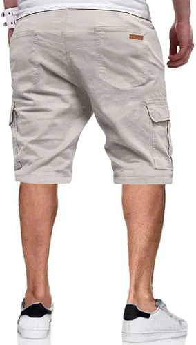Vista 2 de JMIERR Pantalones cortos de sarga para hombre con cordón de algodón clásico elástico con 6 bolsillos