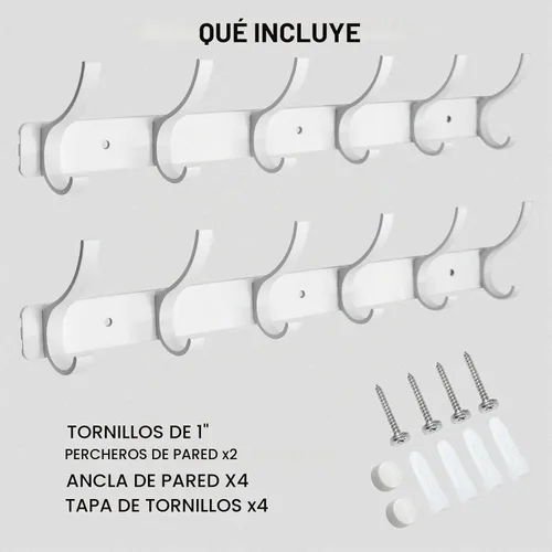 Vista 7 de Perchero montado en la pared, 6 ganchos para colgar abrigos, riel de metal resistente de doble gancho, perchero con ganchos, perchero de montaje