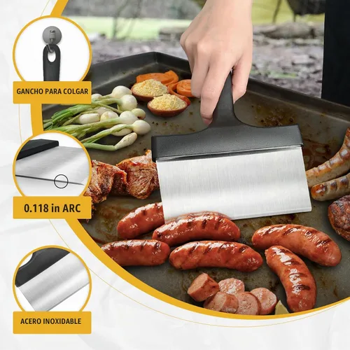 Vista 4 de Rascador de parrilla resistente de acero inoxidable con mango de 5 pulgadas, herramienta de raspador de alimentos resistente para cocina para Negro