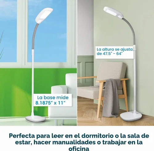 Vista 5 de OttLite - Lámpara de pie LED de altura ajustable con tecnología ClearSun LED - Controles táctiles y 3 ajustes de brillo, iluminación natural