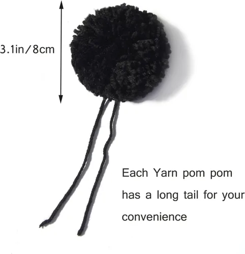 Vista 5 de Paquete de 12 pompones de hilo para sombreros 8CM-3PULADAS Suministros de fiesta Arte y manualidades hechas a mano Accesorios decorativos (Negro)