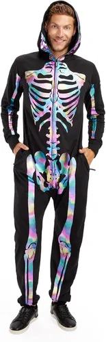Vista 8 de Tipsy Elves Vestido ajustado de manga larga con esqueleto de Halloween para mujer Front and Back Print, Mesh Eyehole Hood, Hidden Front Zipper