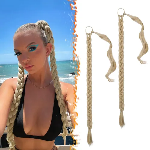 Vista 46 de Barsdar Extensión de 26 Pulgadas de Cola de Caballo Trenzada Larga con Banda Elástica - Extensiones de Cabello en Cola de Caballo Recta y Elegante