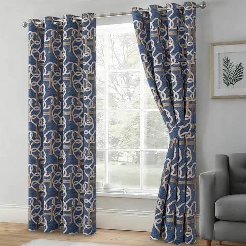 Vista 2 de Cortinas opacas modernas de letra H para sala de estar, cortina de ventana de lujo con patrón de cadena de chenilla, jacquard de 84 pulgadas