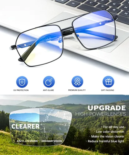 Vista 4 de ANYLUV Gafas de lectura para hombres y mujeres, bloqueo de luz azul, lentes de lectura premium para hombre, marco de Al-mg con bisagra de resorte