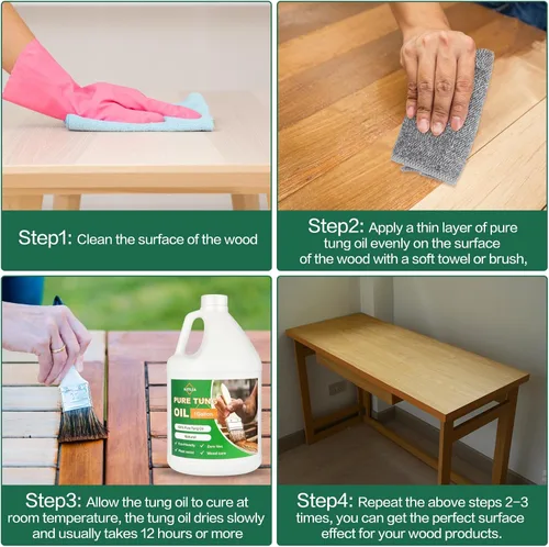 Vista 7 de 1 galón de 100% aceite de tung puro para acabado de madera - Seguro para alimentos para encimeras, muebles y pisos - Acabado de aceite de tung 100%