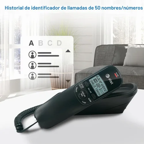 Vista 4 de Teléfono con cable AT&T TR1909 Trimline con identificador de llamadas, Negro