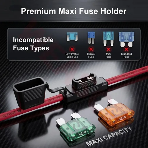 Vista 5 de Paquete de 2 fusibles maxi de 10 AWG 12V con cable reconocido por UL Soporte de fusible resistente de calibre 10 IP67 para sistemas de alta