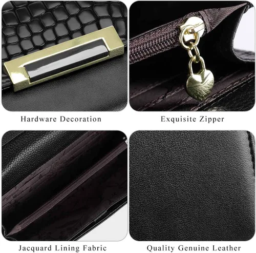 Vista 4 de HAWEE Trifold Wallet para mujer Cuero Genuino Elegante Femenino Tarjeta de Crédito Tarde Bolso de Embrague HW-CS-AX512-1