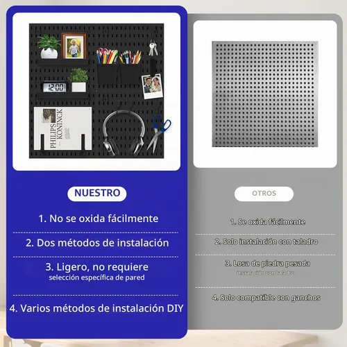 Vista 6 de Kit de Combinación de Tablero Perforado, Organizador de Pared Modular Blanco de Tablero Perforado con 4 Tableros Perforados y Accesorios Colgantes