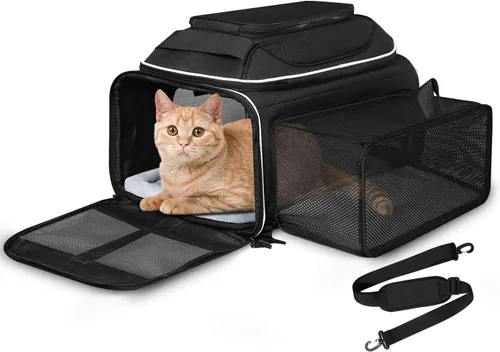 Vista 15 de Petskd Transportador de mascotas expandible superior y lateral de 17 x 11 x 9.5 pulgadas, aprobado por aerolíneas de Alaska, transportador de lados
