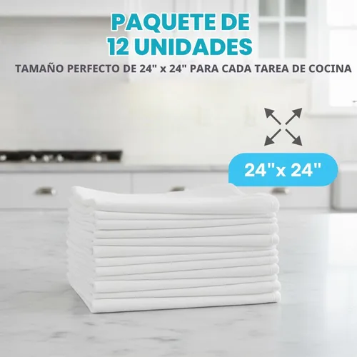 Vista 2 de SIMPLI-MAGIC Paquete de 12 paños de cocina de 24 x 24 pulgadas – 100% algodón, sin pelusas, paños de cocina de alta absorción, perfectos para Saco