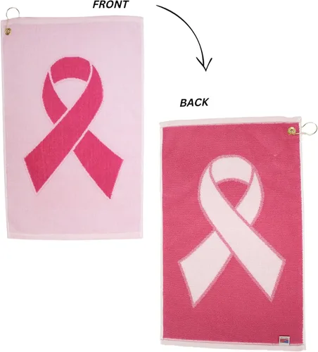 Vista 2 de JP Lann Pink Ribbon - Toalla de golf para concientización sobre el cáncer (rosa/blanco)