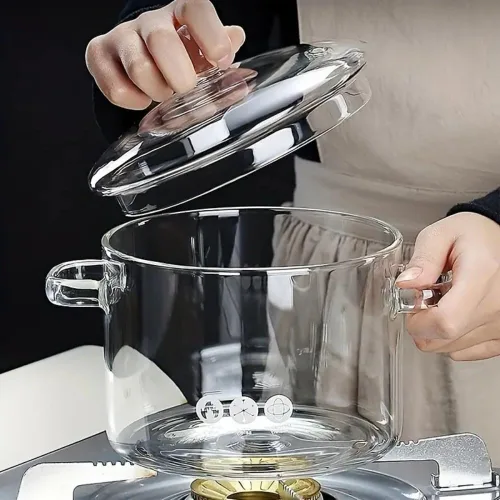 Vista 6 de Olla de vidrio de 1.6L/57Oz con tapa, olla de cocina para estufa con asa y tapa, olla transparente para sopa con tapa, para sopa, leche, comida