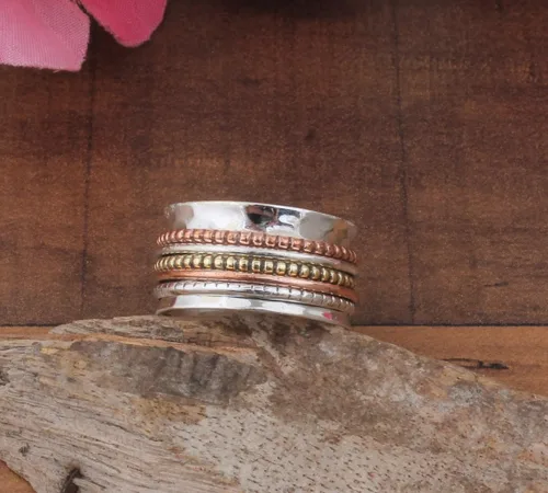 Vista 61 de Boho Spinner Ring, Mothers Day Gift, Silver 925 Women Ring, Sterling Silver 925 Ring, Fidget Spinner Ring,Women Silver Anxiety Ring