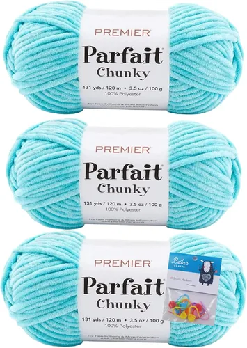 Vista 39 de Premier Yarns Parfait - Paquete de 3 unidades de felpilla gruesa de 3.5 onzas, peso supervoluminoso, paquete de 3 unidades con soportes para punto