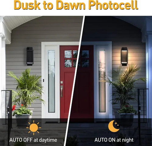 Vista 6 de Aplique de pared con sensor de atardecer a amanecer, lámpara de pared exterior integrada LED, luces de montaje en pared antioxidantes, impermeable