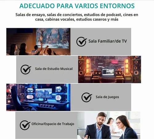 Vista 5 de Paneles de espuma a prueba de sonido para paredes, espuma acústica de alta densidad para reducción de ruido y control de eco en estudio en casa