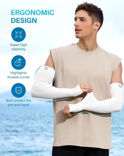 Vista 3 de Mangas para brazo, para hombres o mujeres. Para calentar o refrescar. Guantes de Compresión con factor de protección de los rayos ultravioleta UPF