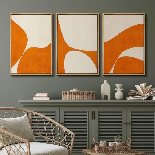 Vista 153 de SIGNFORD - Set de obras de arte en lienzo enmarcado para pared, ilustraciones abstractas de neblina del desierto en tonos neutros beige y marrón