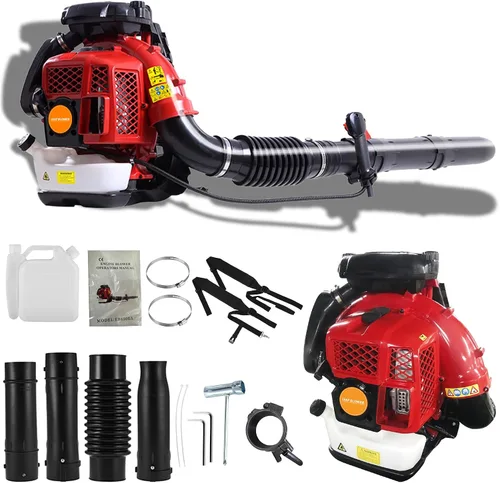 Vista 8 de Soplador de hojas de 75.6 CC – Mochila de 4 tiempos soplador de hojas a gas, soplador de césped de césped de refrigeración por aire de gasolina