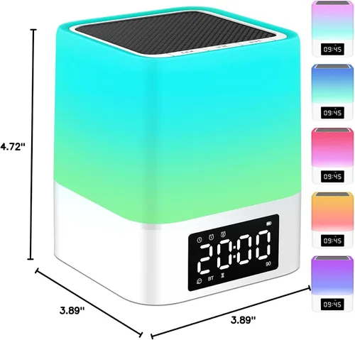 Vista 8 de Luz Nocturna Altavoz Bluetooth, Regalos para Niños de 10 11 12 13 14 15 Años Adolescentes Niñas, Reloj de Alarma Dual Todo en Uno, Lámpara de Noche