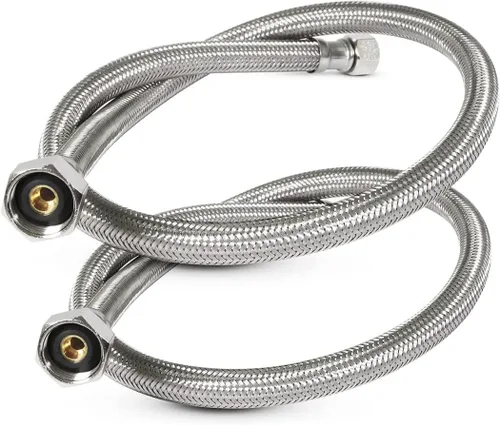 Vista 13 de EverFlow - Conector para grifo de 8 pulgadas, acero inoxidable, 27108-NL-2-G, tuercas de latón trenzadas, 1/2 pulgada IPS X 3/8 pulgada rosca