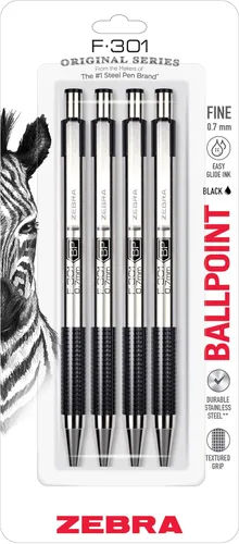 Vista 9 de Zebra Pen F-301 Bolígrafo retráctil de acero inoxidable de 0.7 mm, 4 unidades, tinta de fácil deslizamiento, clip de metal, recargable con F-Refill