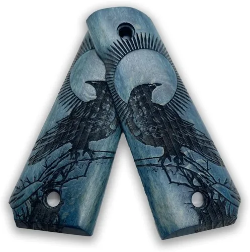 Vista 6 de 1911 Raven & Moon Series, 1911 Wooden Pistol Grips, Ambi Safety Cut for 1911 Full Size, 1911 Accessories, Artistic Collector Design