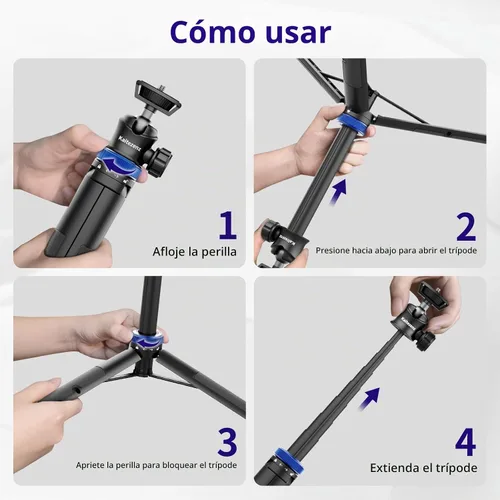 Vista 3 de Kaitezenz Trípode selfie stick para cámara GoPro, soporte de trípode extensible de 62 pulgadas con cabeza de bola de 360° tornillo de 1/4 pulgadas