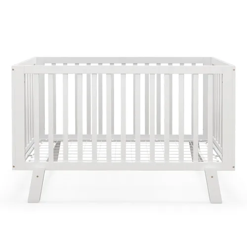 Vista 9 de BABY JOY Cuna de madera para bebé, cuna de madera de goma con base de soporte de colchón ajustable de 3 alturas y barandillas de longitud completa