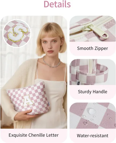 Vista 5 de Narwey Bolsa de maquillaje con inicial, regalos de graduación para adolescentes, niñas, niños y adolescentes, monograma personalizado, bonita bolsa