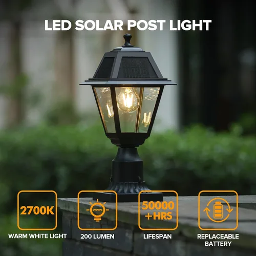 Vista 5 de LUTEC Luz de Poste Solar LED, Luz de Poste de Lámpara Solar de Aluminio Fundido, Cabezal de Luz de Poste Impermeable del Atardecer al Amanecer, 200