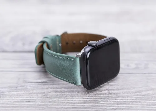 Vista 2 de Correa de cuero genuino verde mar para Apple Watch