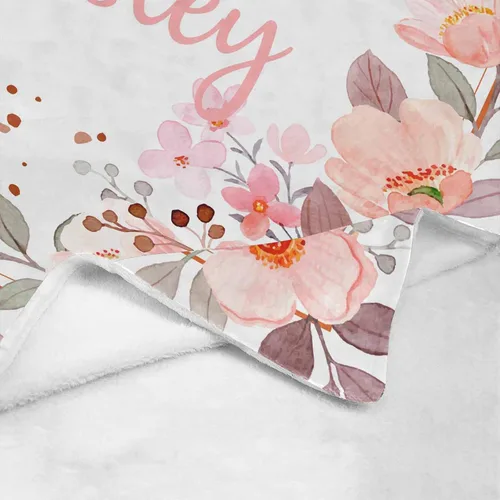 Vista 3 de Manta de bebé personalizada con nombre, manta personalizada con nombre floral para niñas pequeñas, mantas de franela suave, regalo conmemorativo