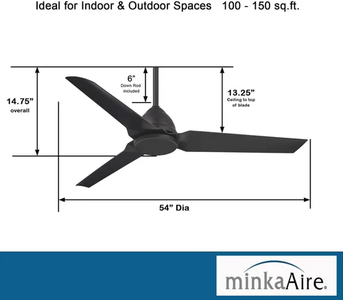Vista 6 de MINKA-AIRE F753-CL Java Ventilador de techo de 3 aspas para exteriores de 54 pulgadas en acabado carbón