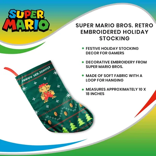 Vista 6 de Nintendo Super Mario Bros. Calcetines navideños bordados retro