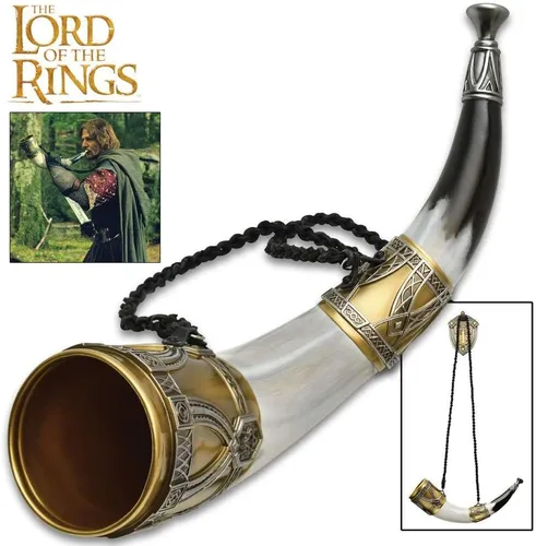 Vista 2 de United Cutlery Lord of the Rings Cuerno de Gondor Réplica de película precisa con licencia oficial, poliresina fundida, correa de hombro de cuero