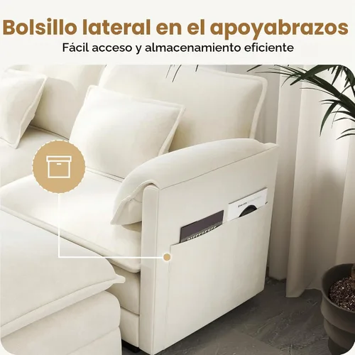 Vista 4 de Real Relax 145'' Sofá seccional modular, sofá convertible de 4 plazas con chenilla, 8 almohadas y 2 reposabrazos para sala de estar, oficina