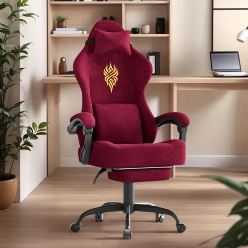Vista 17 de Soontrans Sillas de tela de terciopelo para juegos con reposapiés, silla ergonómica para videojuegos para adultos, sillas reclinables de escritorio