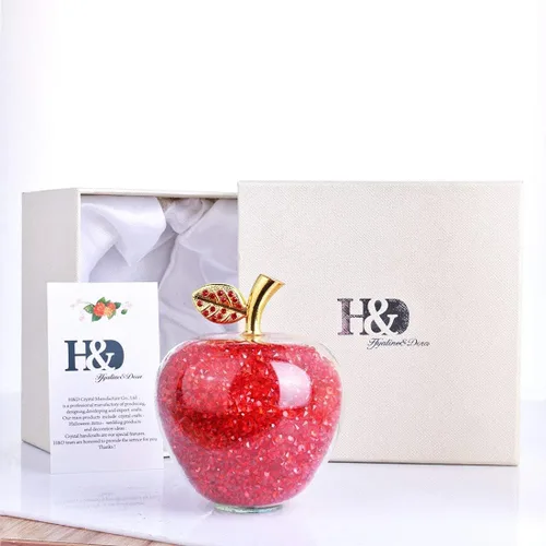 Vista 7 de H&D HYALINE & DORA Regalo del día de Navidad, colección de figuras de manzana de cristal rojo pisapapeles