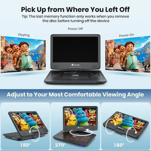 Vista 6 de WONNIE Reproductor Blu Ray portátil de 16.9 pulgadas con pantalla giratoria grande Full HD de 14.1 pulgadas 1080P, reproductor de DVD Blu-ray