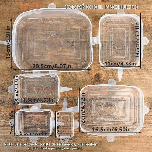 Vista 2 de 12 tapas elásticas rectangulares de silicona para almacenamiento