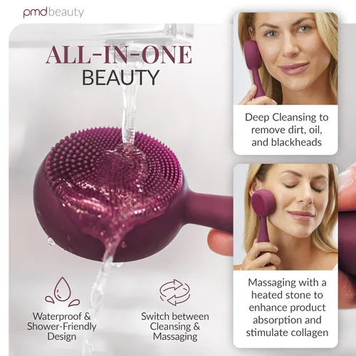 Vista 3 de Clean Pro - Electric Facial Cleansing Brush, Smart Facial Device with Silicone Brush & Heated Anti-Aging Aluminum, Gemstone, Precious Metal Massager