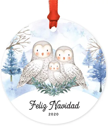 Vista 77 de Andaz Press Adorno redondo de recuerdo de Navidad, nuestro 10 aniversario 2025, búhos de nieve de invierno en acuarela, 1 paquete, incluye cinta