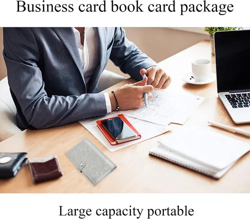 Vista 7 de Organizador de tarjetas de visita, soporte para tarjetas de visita, funda de piel sintética, organizador de tarjetas de identificación con nombre