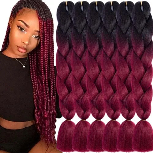 Vista 35 de 3 paquetes de extensiones de cabello sintético para trenzar de color negro a azul, tamaño jumbo ombré, de 24 pulgadas o trenzas de ganchillo