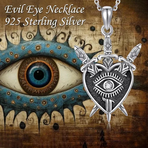 Vista 5 de URONE Collar de plata de ley con dije de mal de ojo, regalo de joyería para mujer