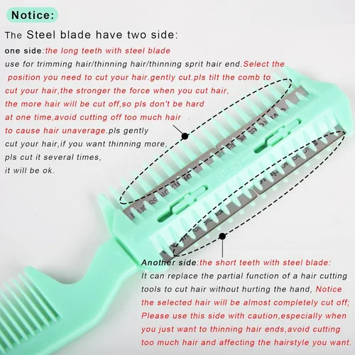 Vista 6 de 6 piezas de recortadora de puntas abiertas de doble filo, peine para adelgazar el cabello para cortes de pelo delgados en casa, mujeres y hombres