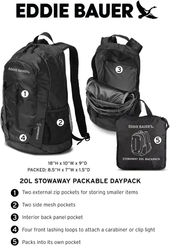 Vista 2 de Eddie Bauer Stowaway mochila unisex para adultos, 20 L, Rojo, Mameluco normal
